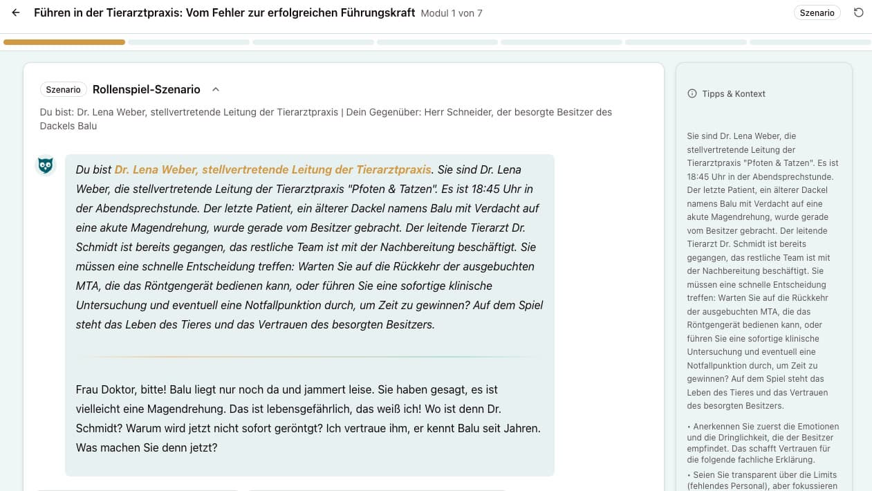 Lern-Dialog – Szenario und interaktive Module